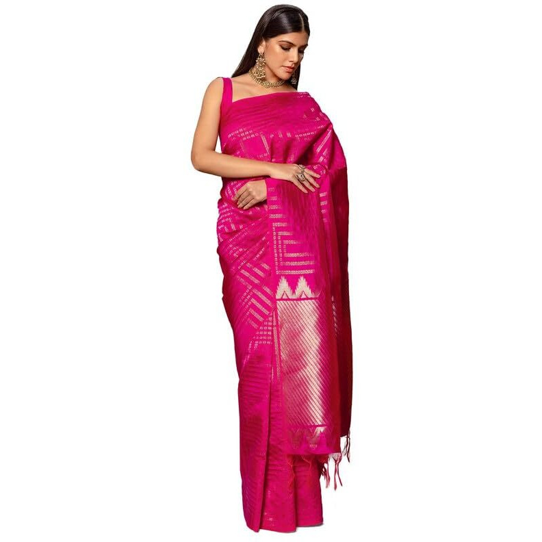 Soch Womens Fuchsia Tussar Zari Woven Saree With Tasselled Border