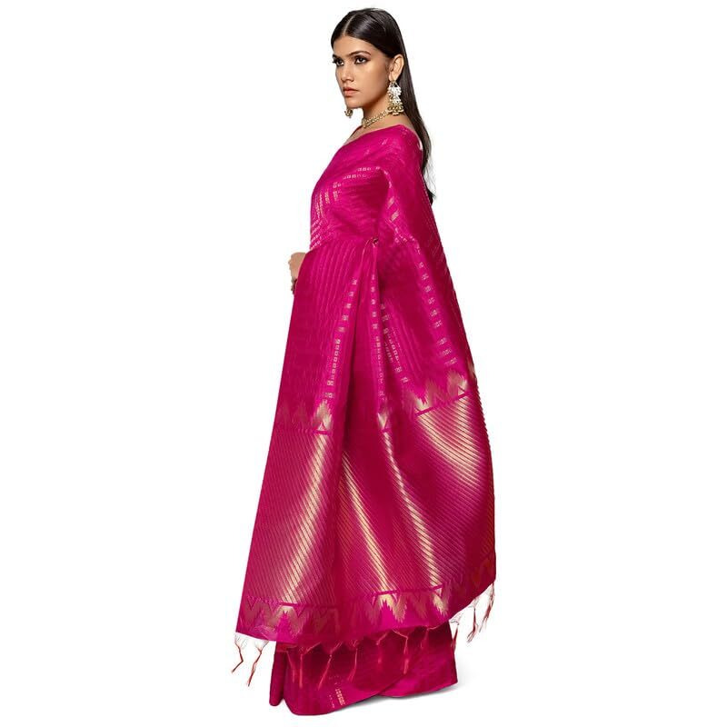 Soch Womens Fuchsia Tussar Zari Woven Saree With Tasselled Border