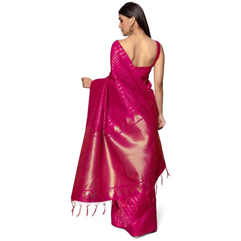 Soch Womens Fuchsia Tussar Zari Woven Saree With Tasselled Border