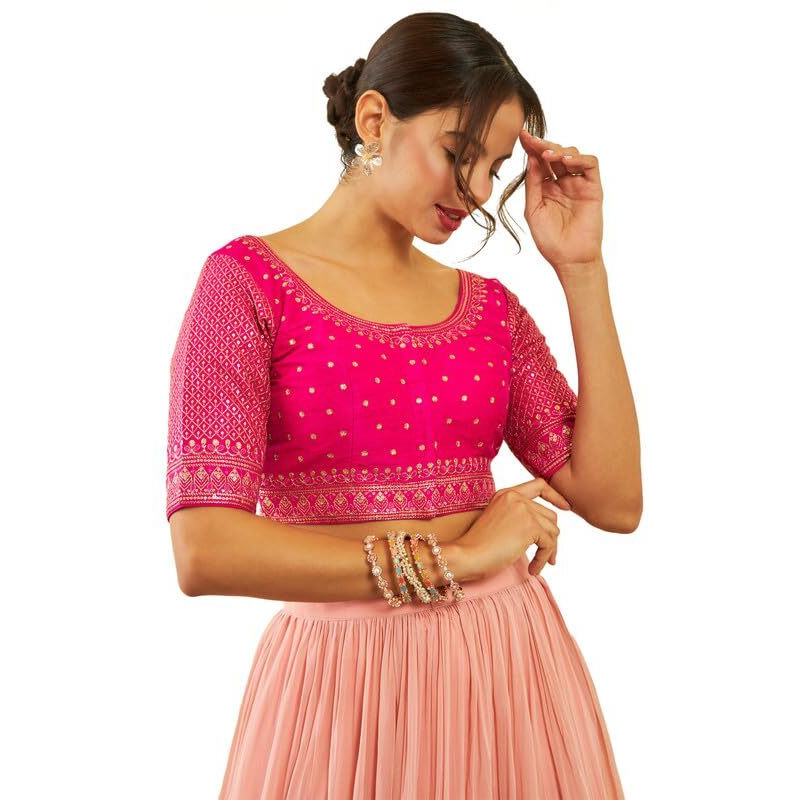 Soch Womens Fuchsia Tussar Sequin Embellished And Embroidered Front-Open Blouse
