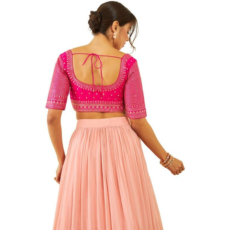 Soch Womens Fuchsia Tussar Sequin Embellished And Embroidered Front-Open Blouse