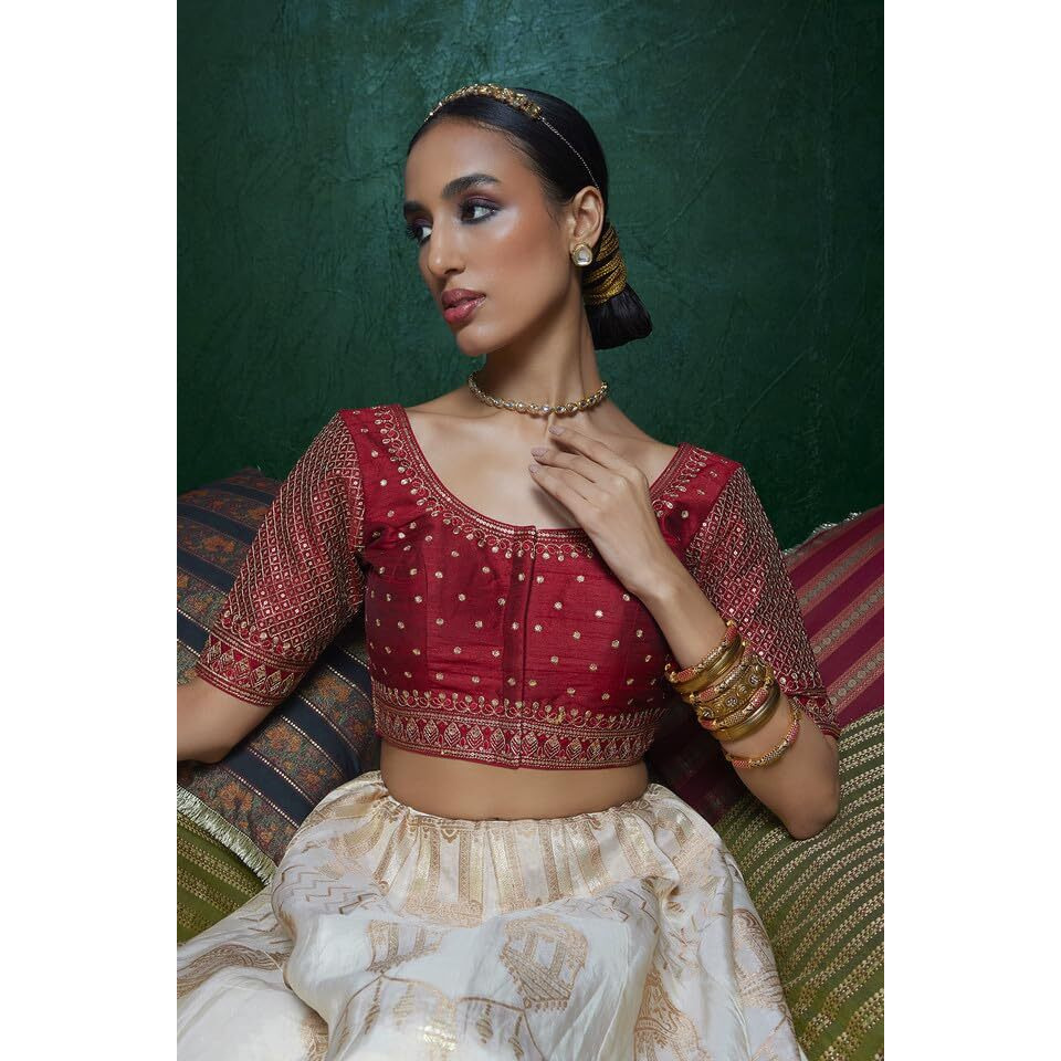 Soch Womens Maroon Tussar Sequin Embellished And Embroidered Front-Open Blouse