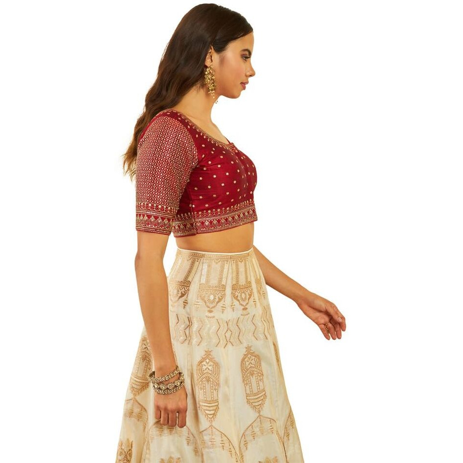 Soch Womens Maroon Tussar Sequin Embellished And Embroidered Front-Open Blouse