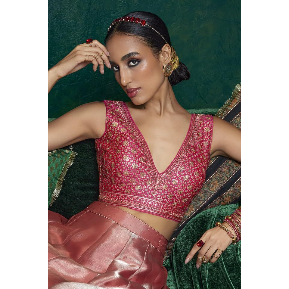 Soch Womens Fuchsia Tussar Sequin Embellished V-Neck Back-Open Sleeveless Blouse
