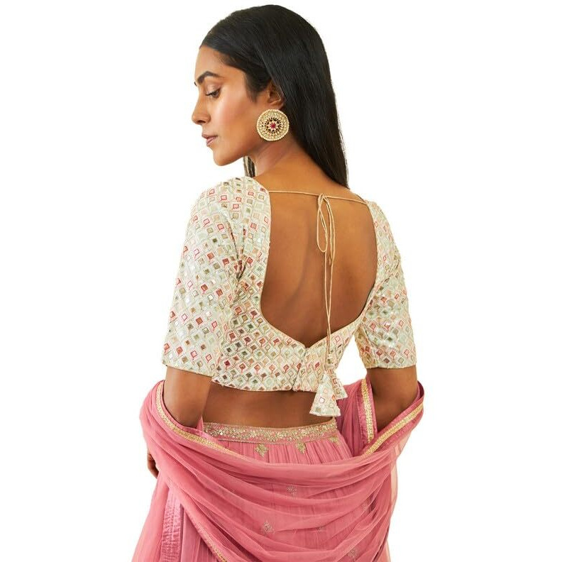 Soch Womens Cream Georgette Sequin Embellished And Embroidered Back-Open Blouse