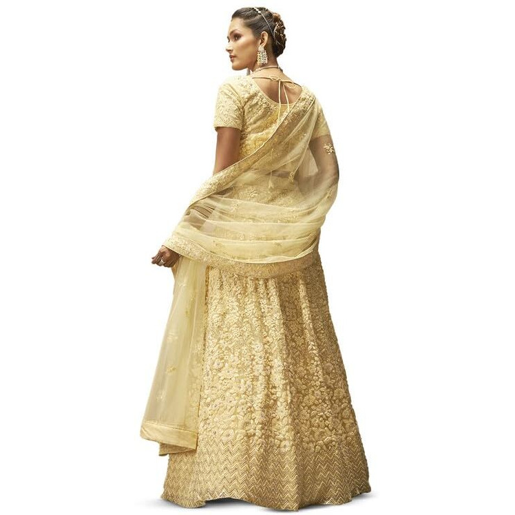 Soch Womens Yellow Net Floral Embroidered Sequin Embellished Unstitched Lehenga Set