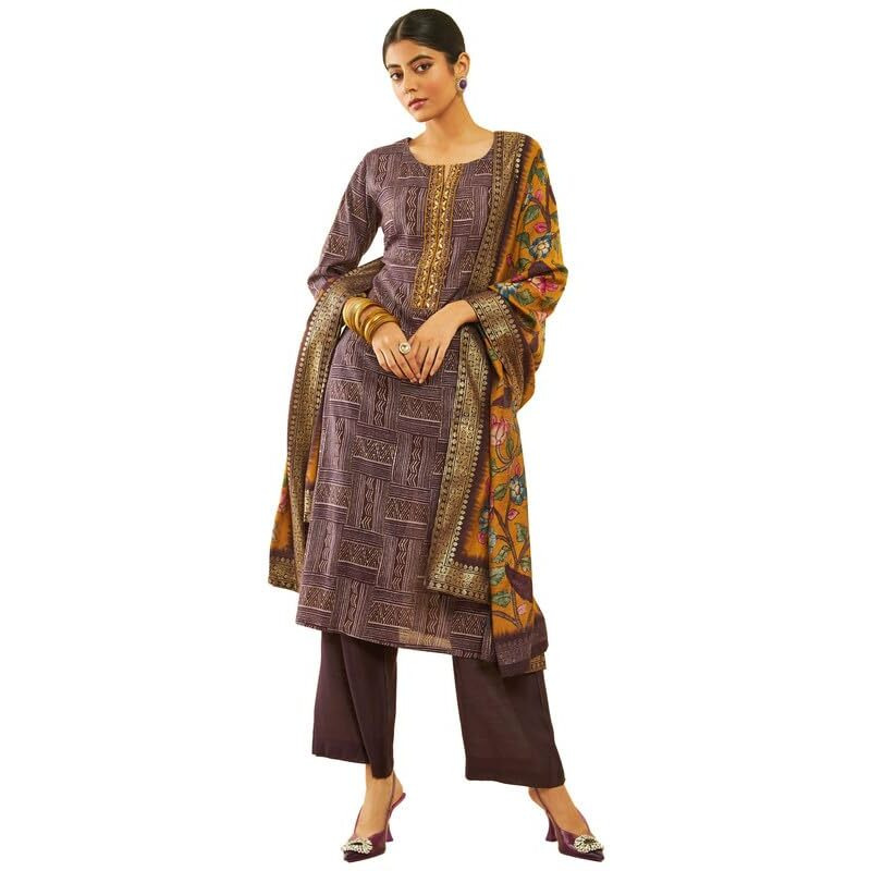 Soch Womens Purple Muslin Abstract Print Suit Set With Floral Print Dupatta(Etl-Ewa3Cd20253A)