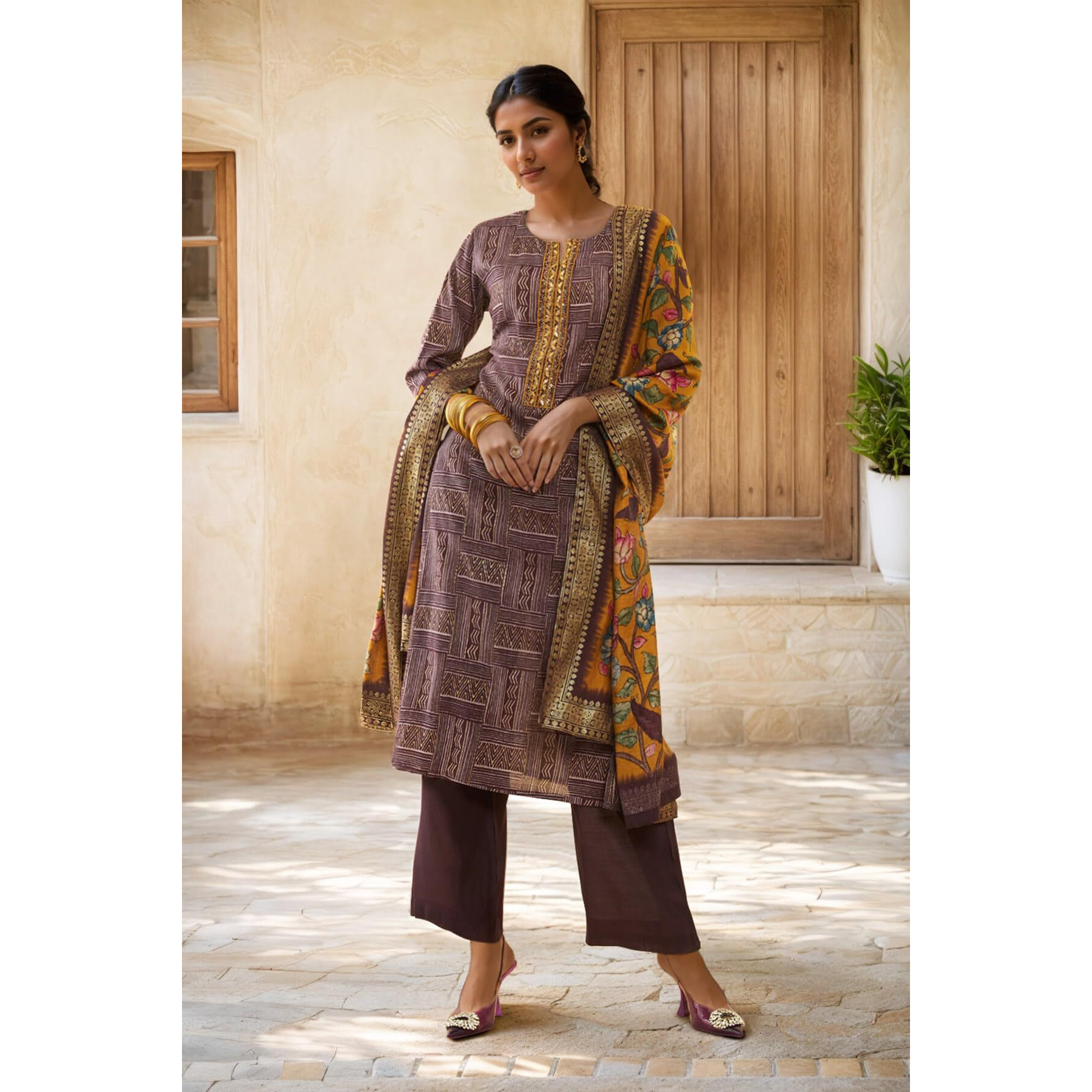 Soch Womens Purple Muslin Abstract Print Suit Set With Floral Print Dupatta(Etl-Ewa3Cd20253A)