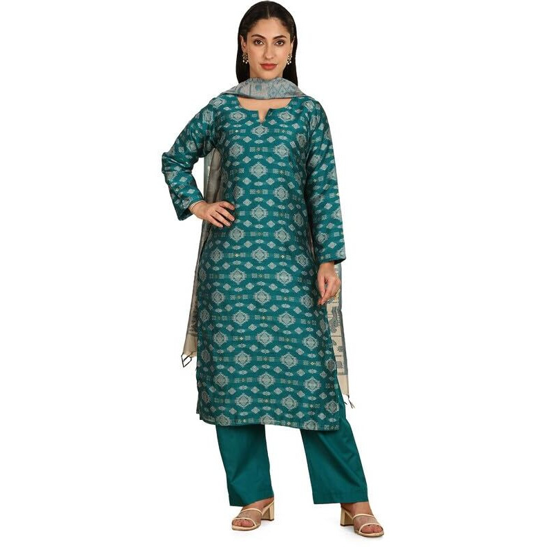 Soch Womens Teal Chanderi Woven Design Unstitch Dress Material