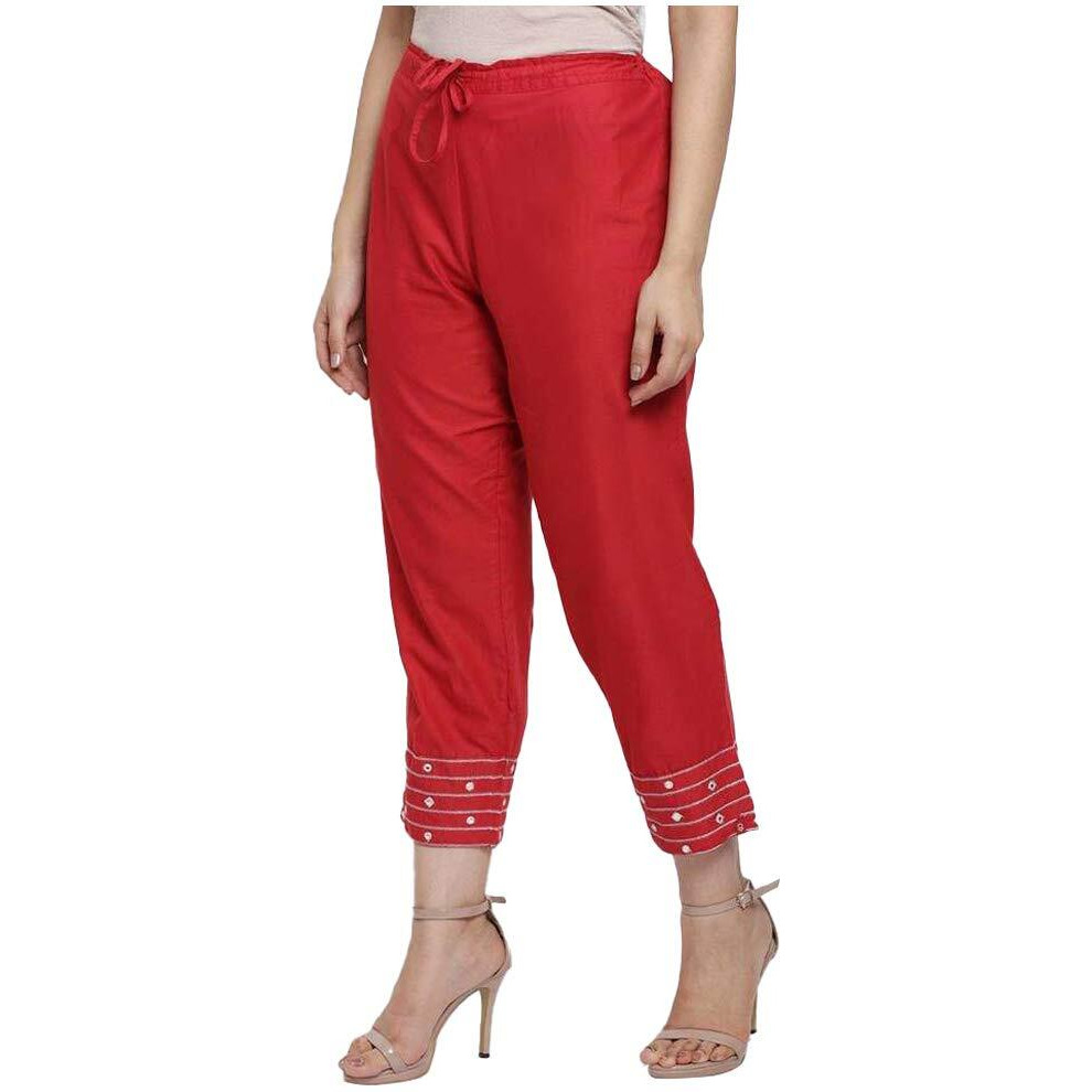 W For Woman Biba Women's Red Cotton Straight Pants, Large