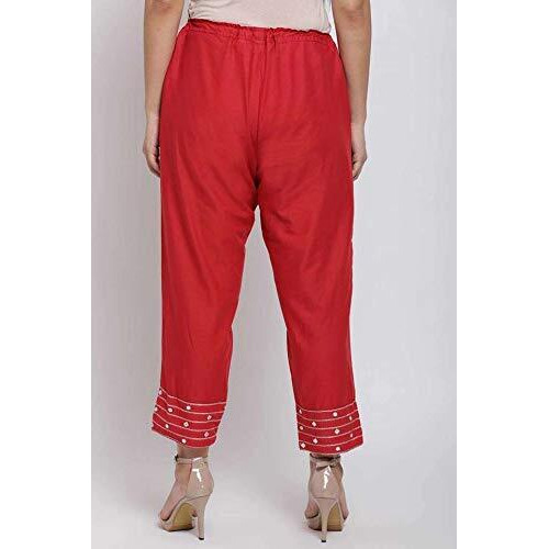 W For Woman Biba Women's Red Cotton Straight Pants, Large