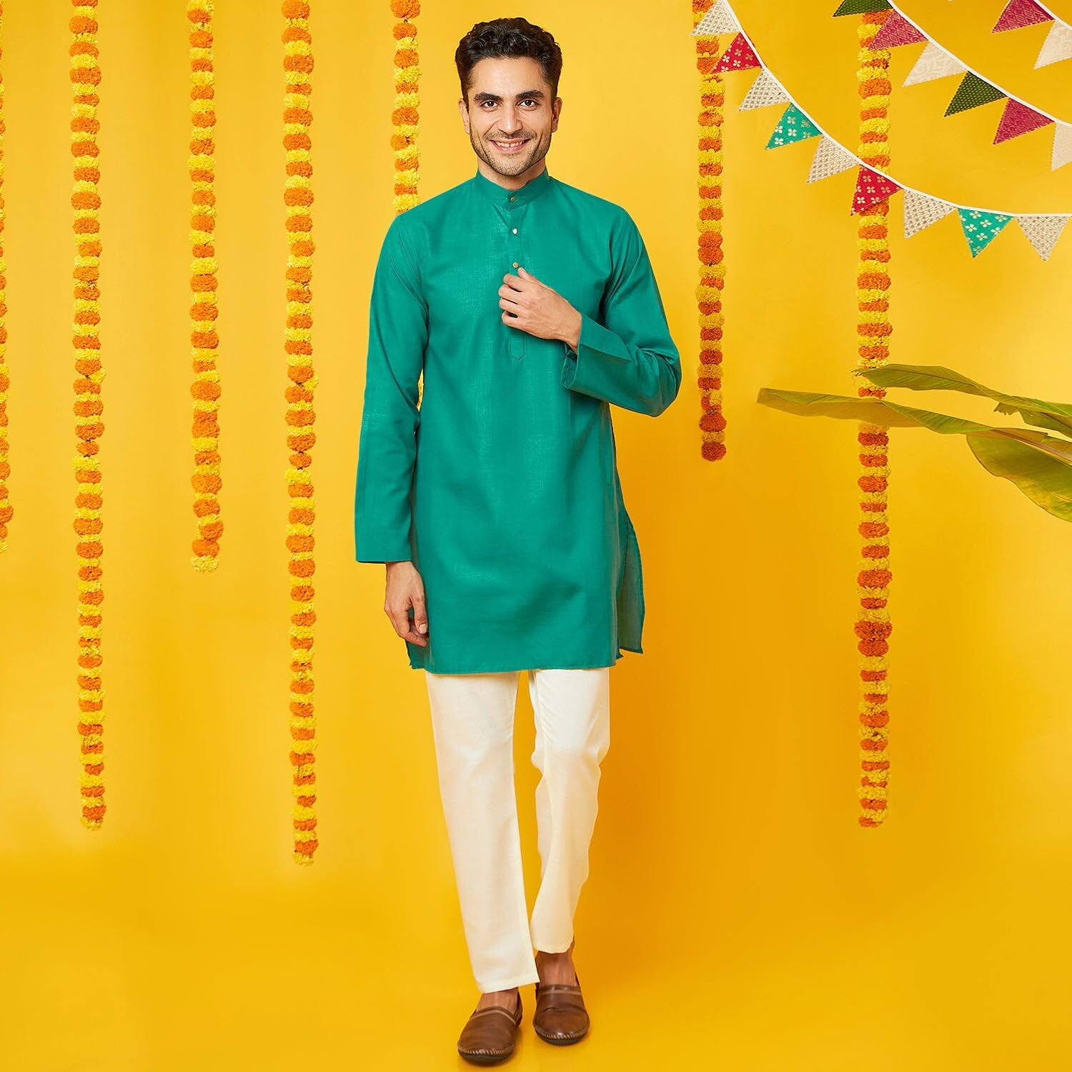 Bon Organik Green Kurta Pajama Set For Men