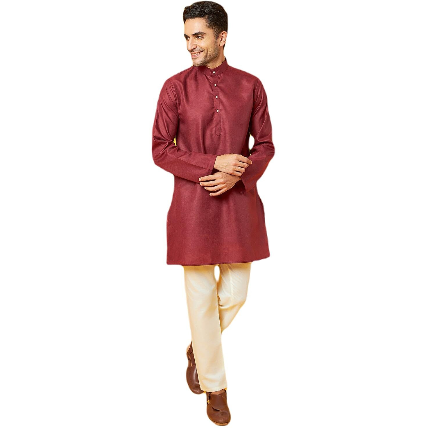 Bon Organik Marron Kurta Pajama Set For Men