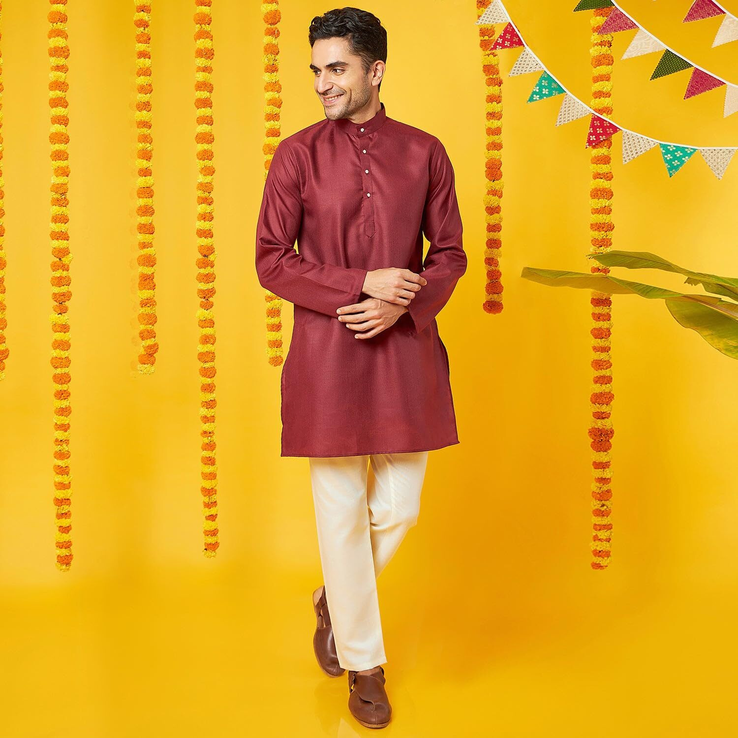 Bon Organik Marron Kurta Pajama Set For Men