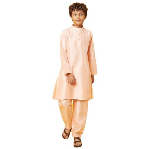 Bon Organik Peach Silk Kurta With Pajama Set For Boy