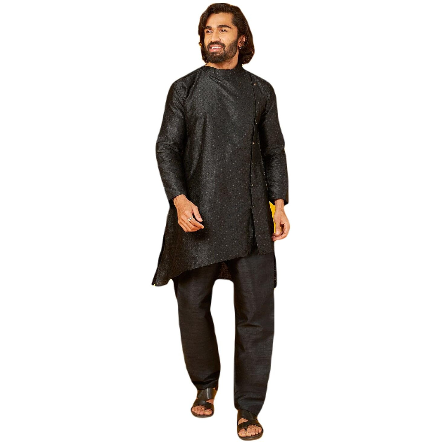 Bon Organik Black Silk Kurta With Pajama Set For Men