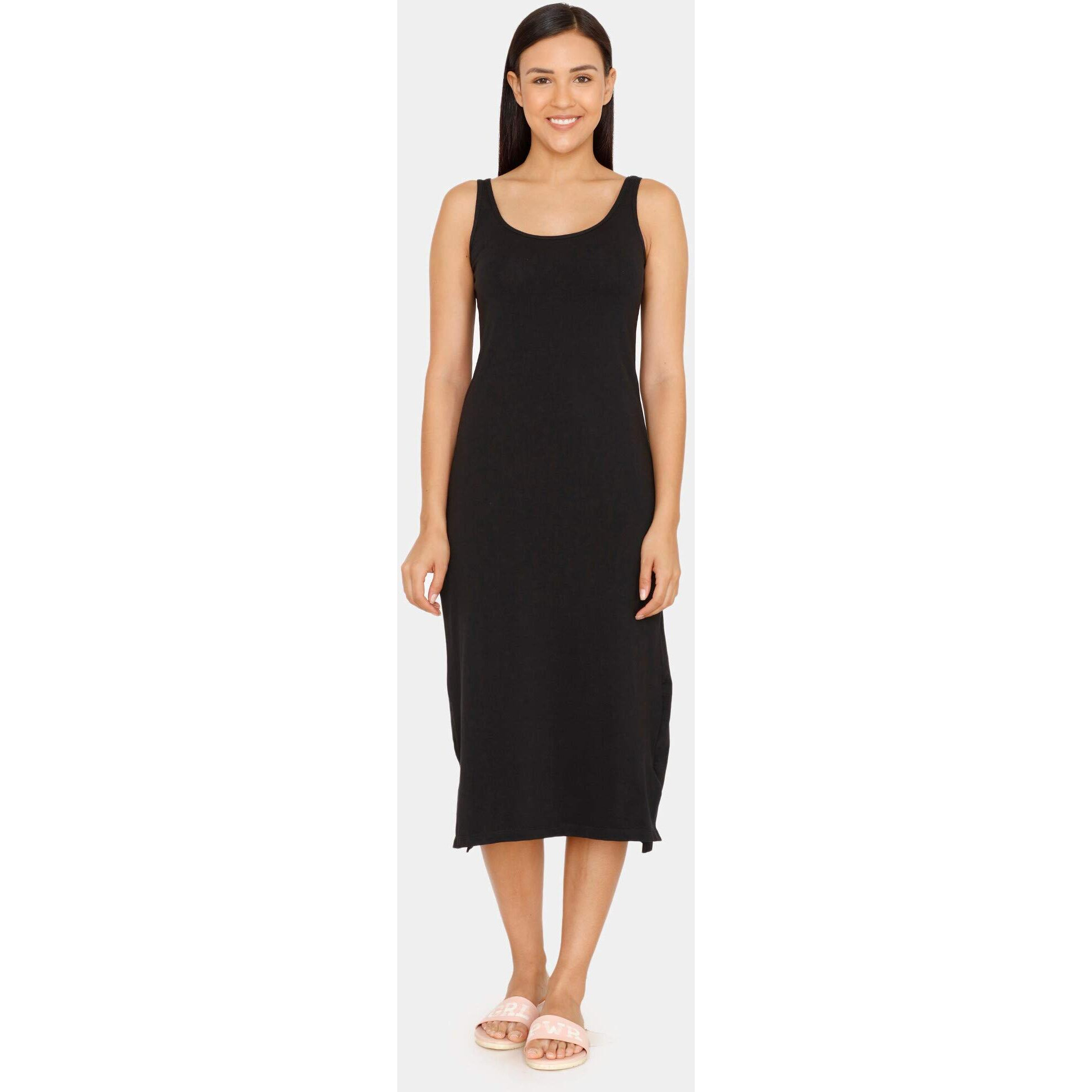 Zivame Knit Cotton Kurti Slip For Women - Black
