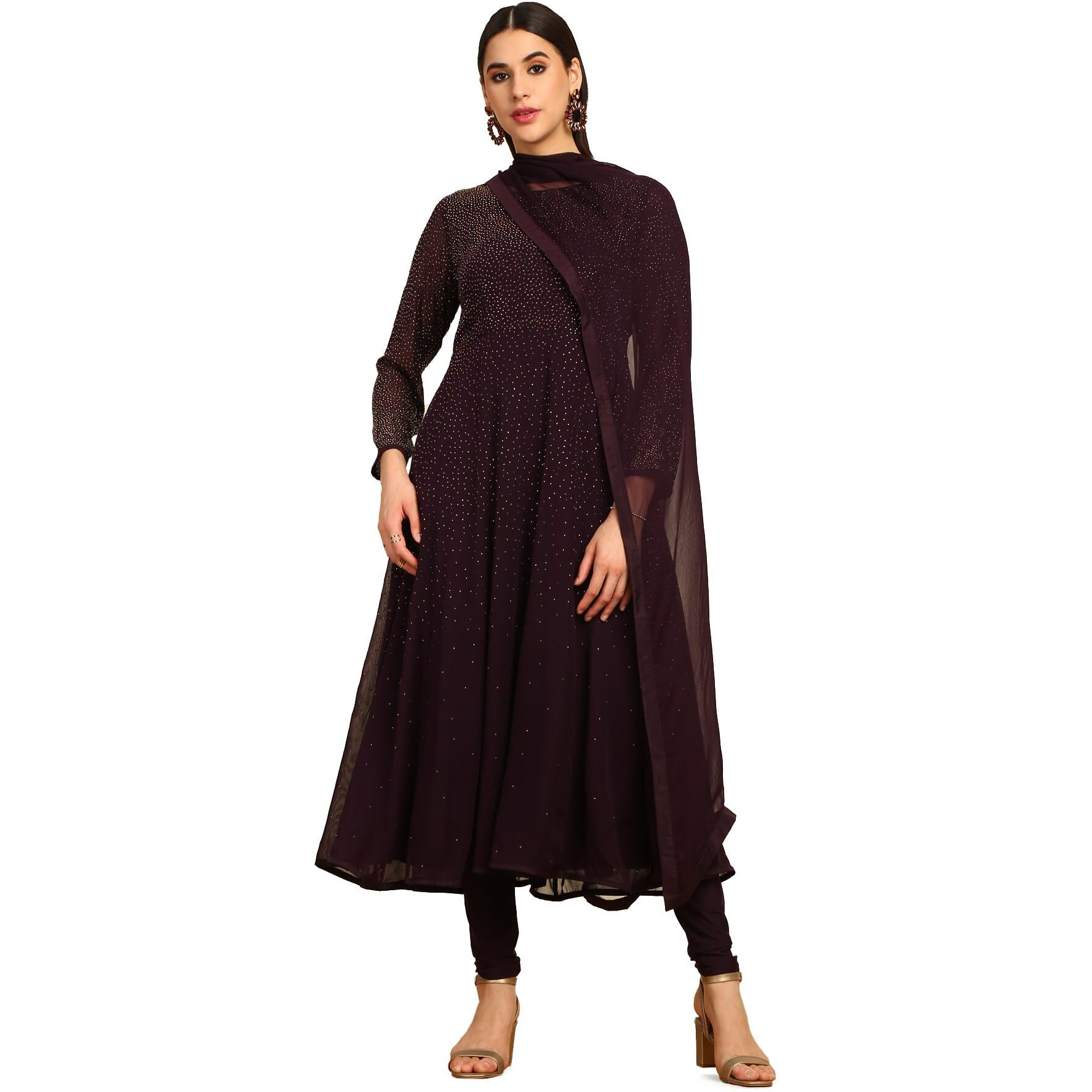 Soch Purple Pure Georgette Embroidered Chudidar Set