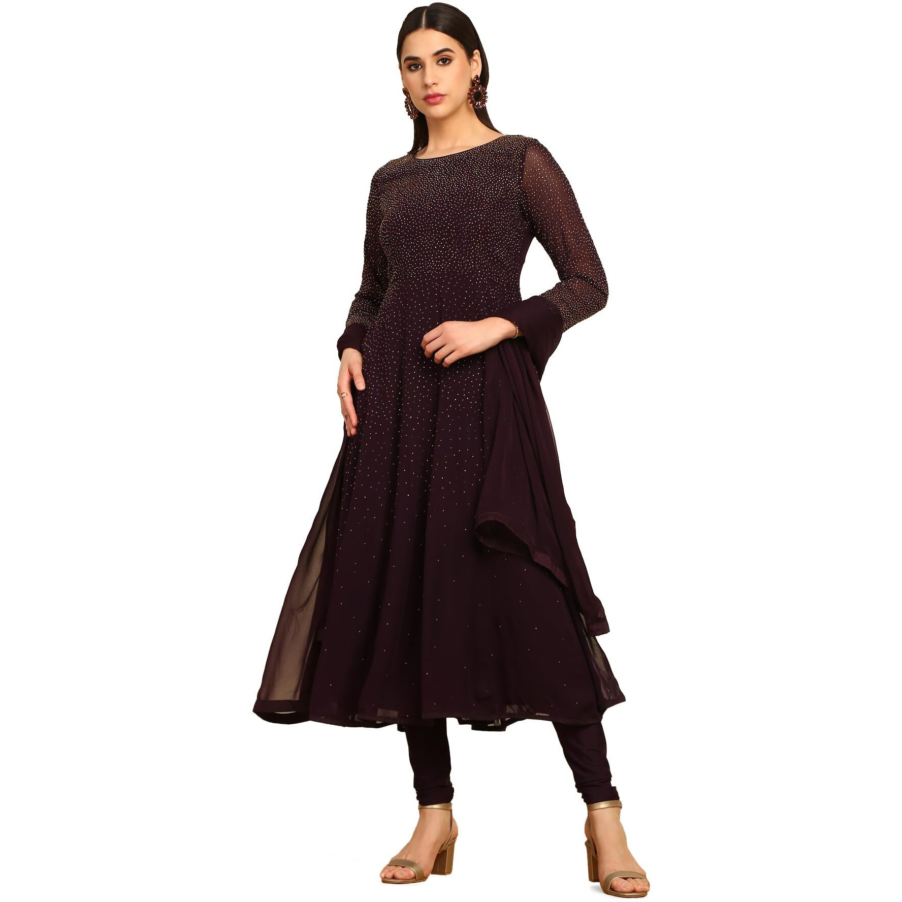 Soch Purple Pure Georgette Embroidered Chudidar Set