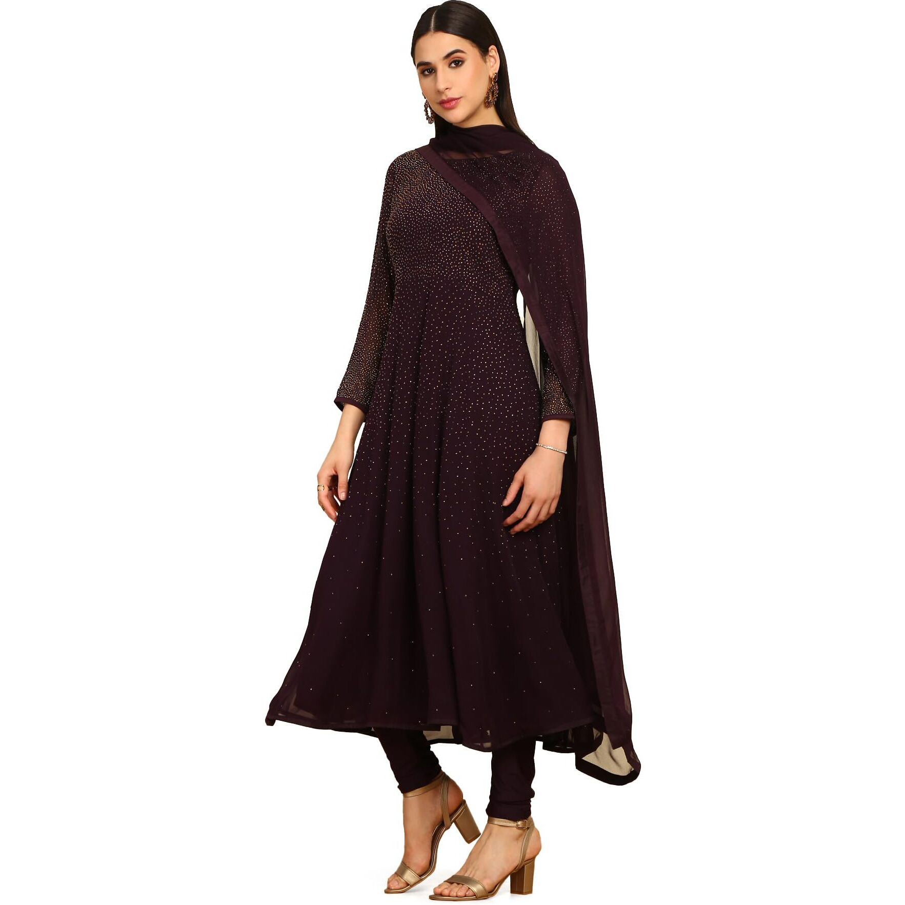 Soch Purple Pure Georgette Embroidered Chudidar Set