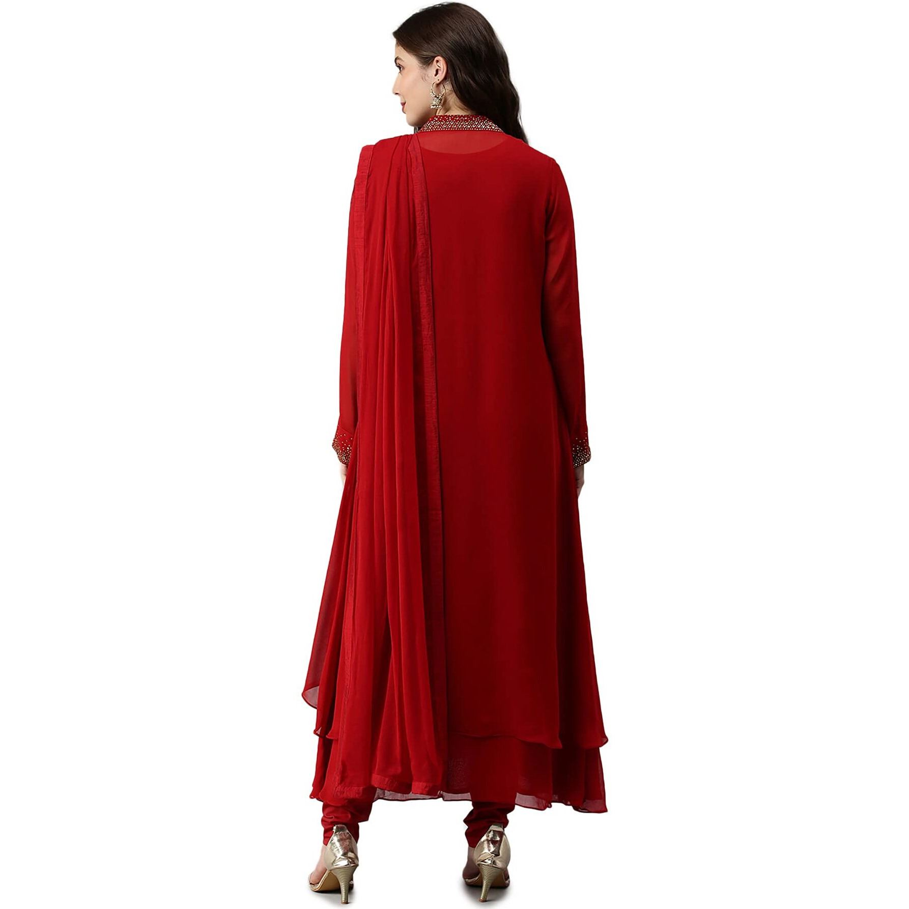 Soch Red Pure Georgette Embroidered Chudidar Set
