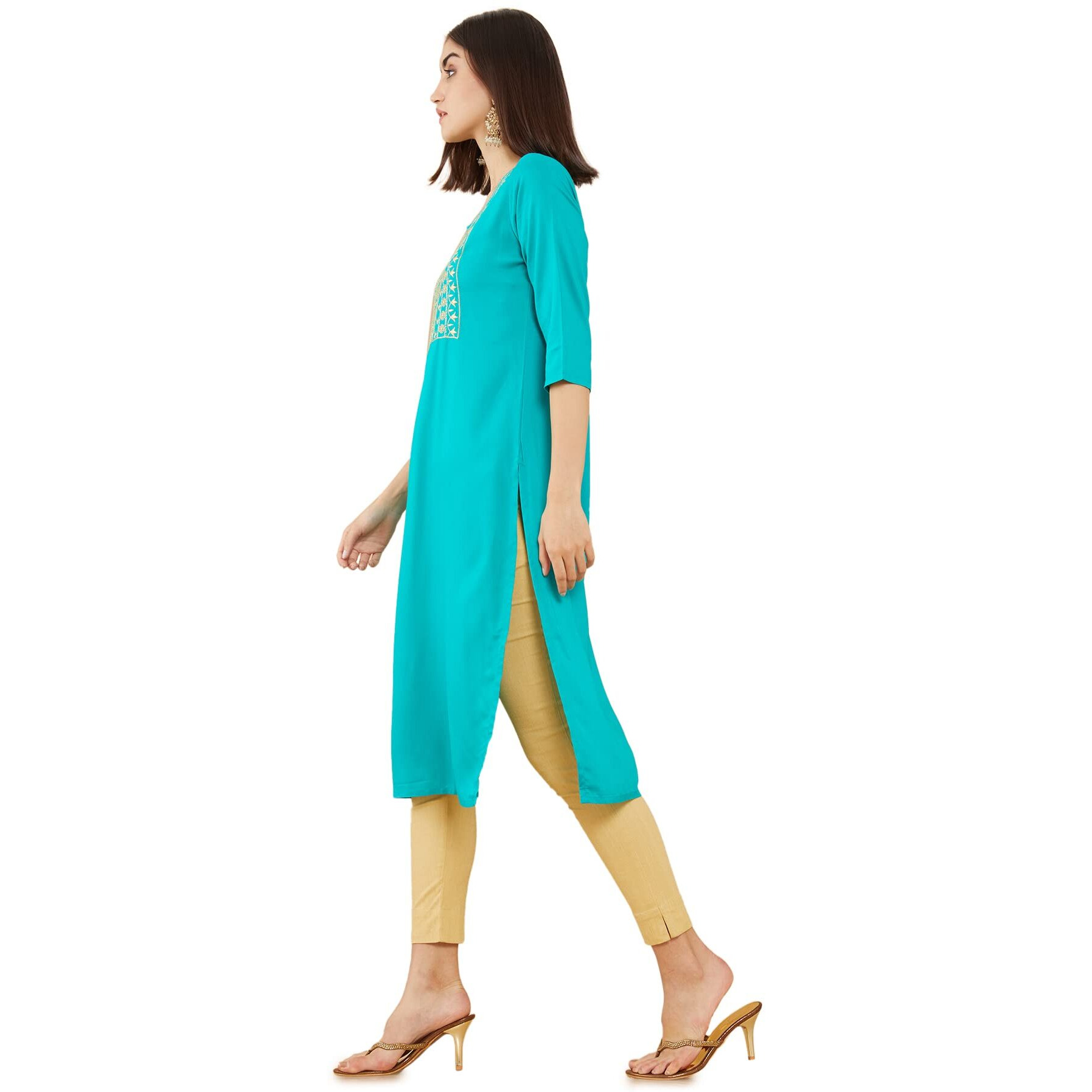 Soch Women Blue Rayon Embroidered Kurta