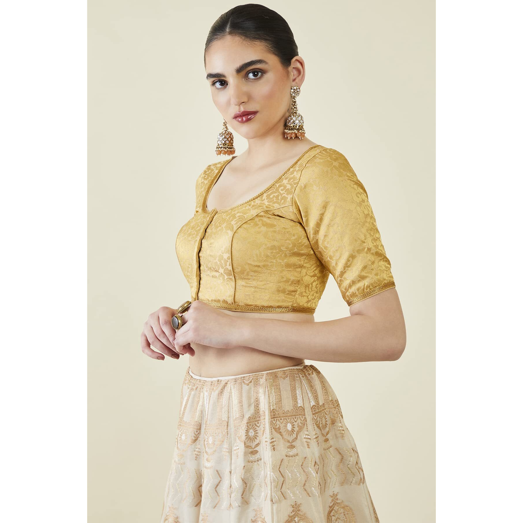 Soch Women Gold Art Silk Floral Blouse(Gold_38)