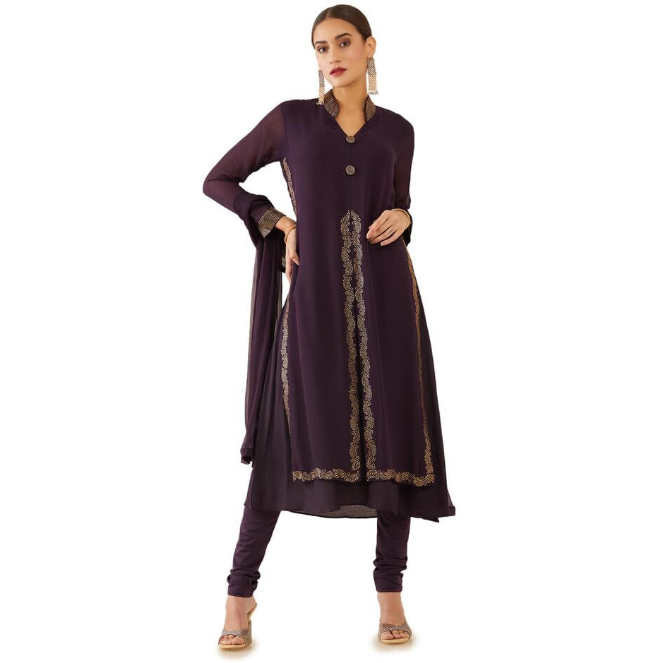 Soch Wine Georgette Embellished Salwar Suit Sets - S