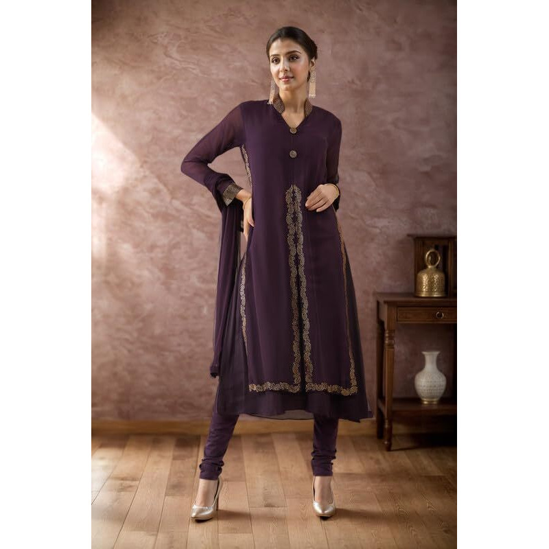 Soch Wine Georgette Embellished Salwar Suit Sets - S