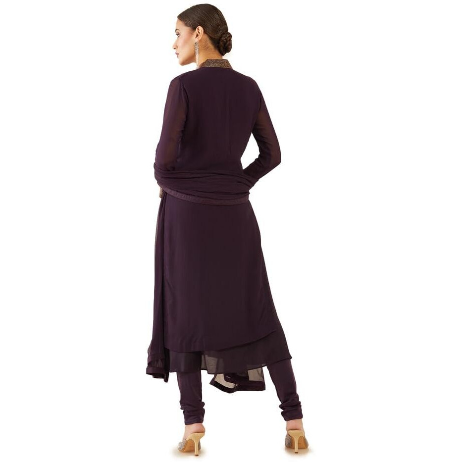 Soch Wine Georgette Embellished Salwar Suit Sets - S