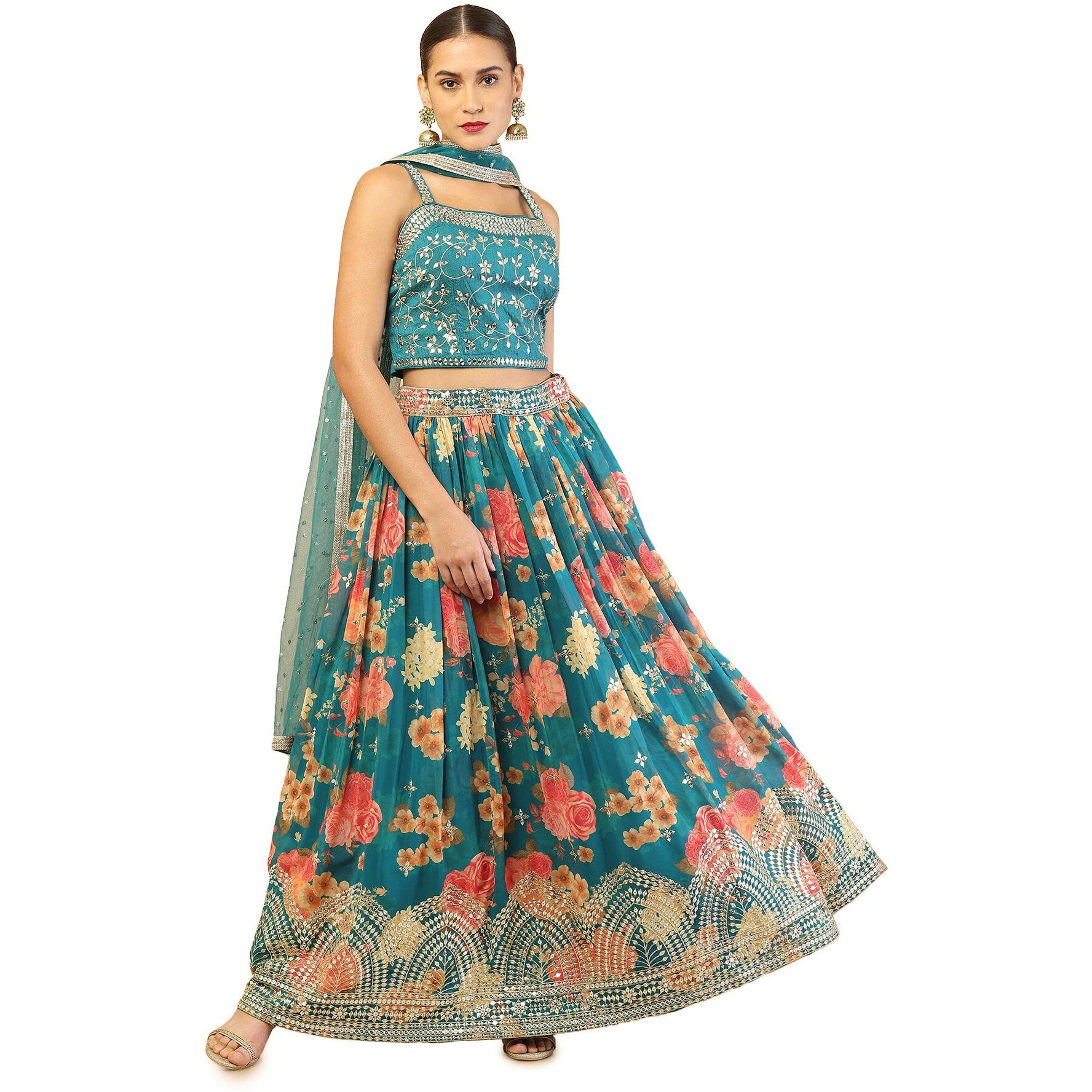 Soch Female Green Floral Printed Lehenga Choli Set