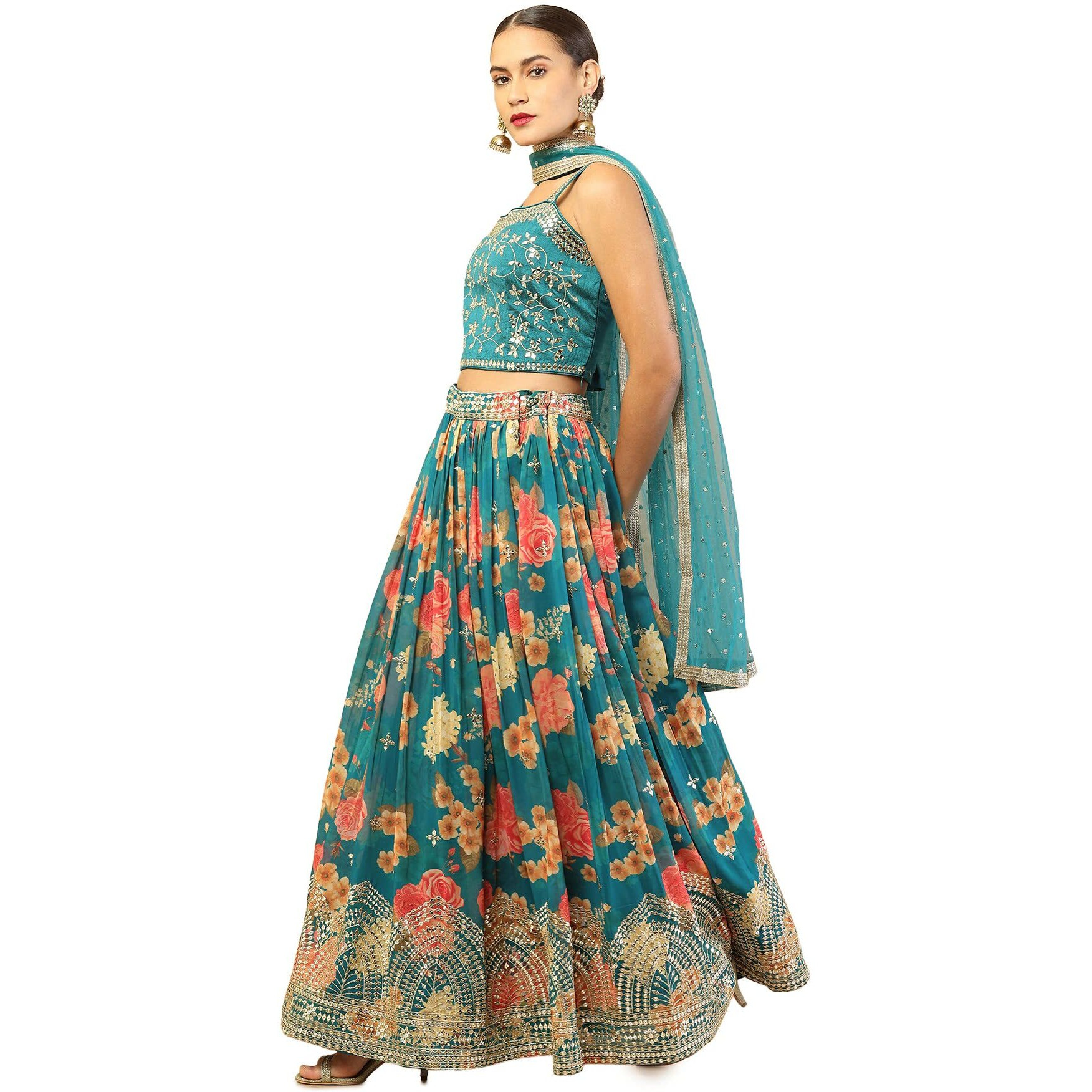 Soch Female Green Floral Printed Lehenga Choli Set