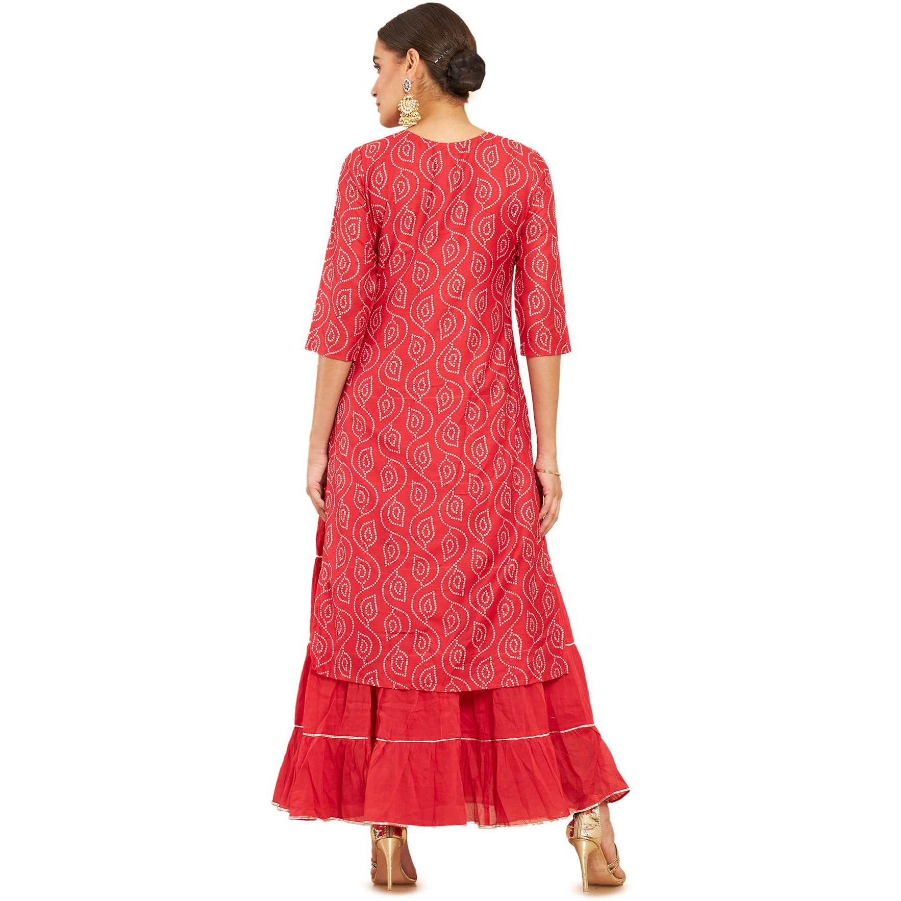Soch Red Modal Layered And Tiered Kurta With Bandhani Print