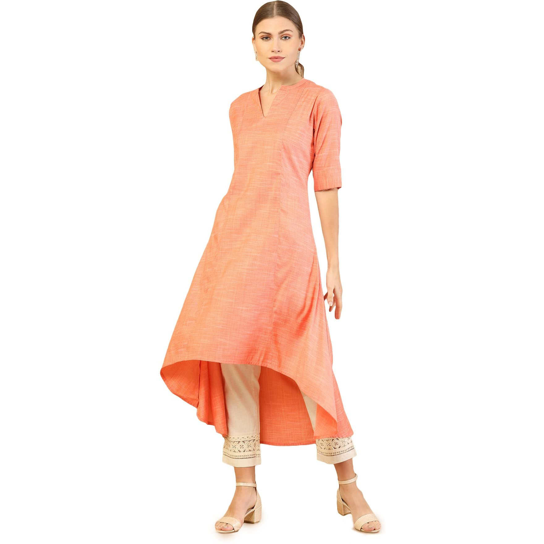 Soch Orange Rayon High-Low Kurta
