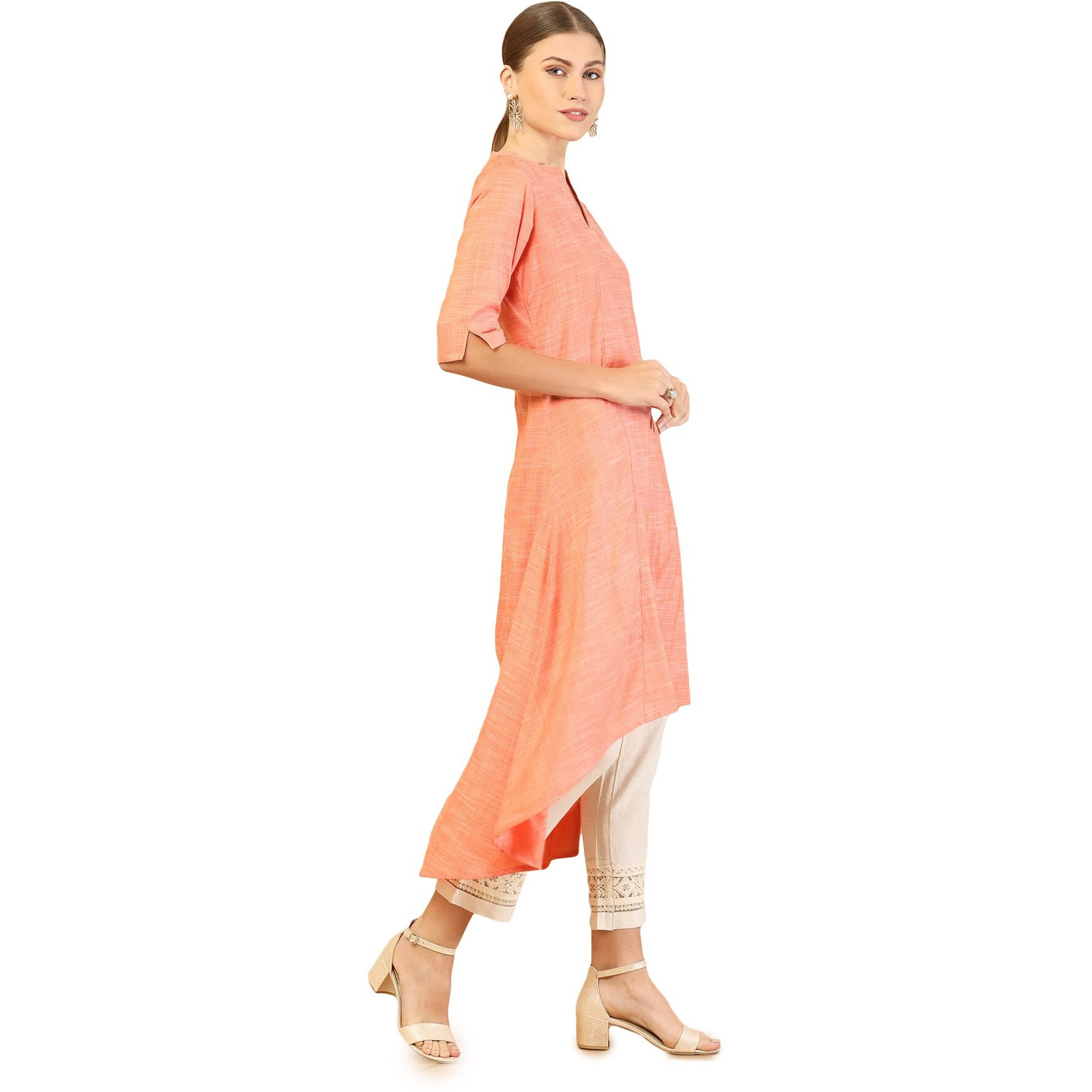 Soch Orange Rayon High-Low Kurta