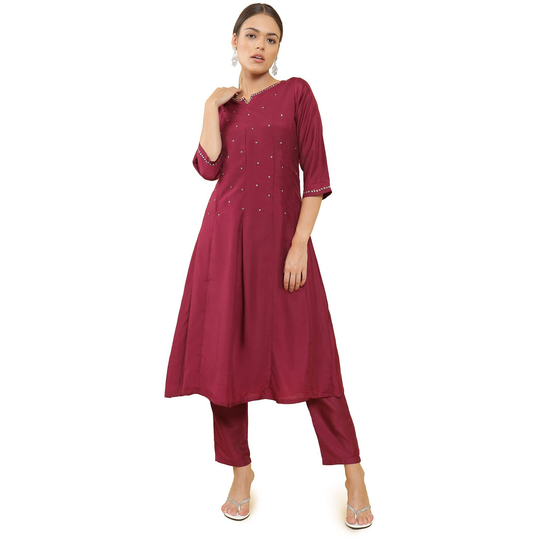Soch Maroon Crepe Regular Fit Kurtis For Women