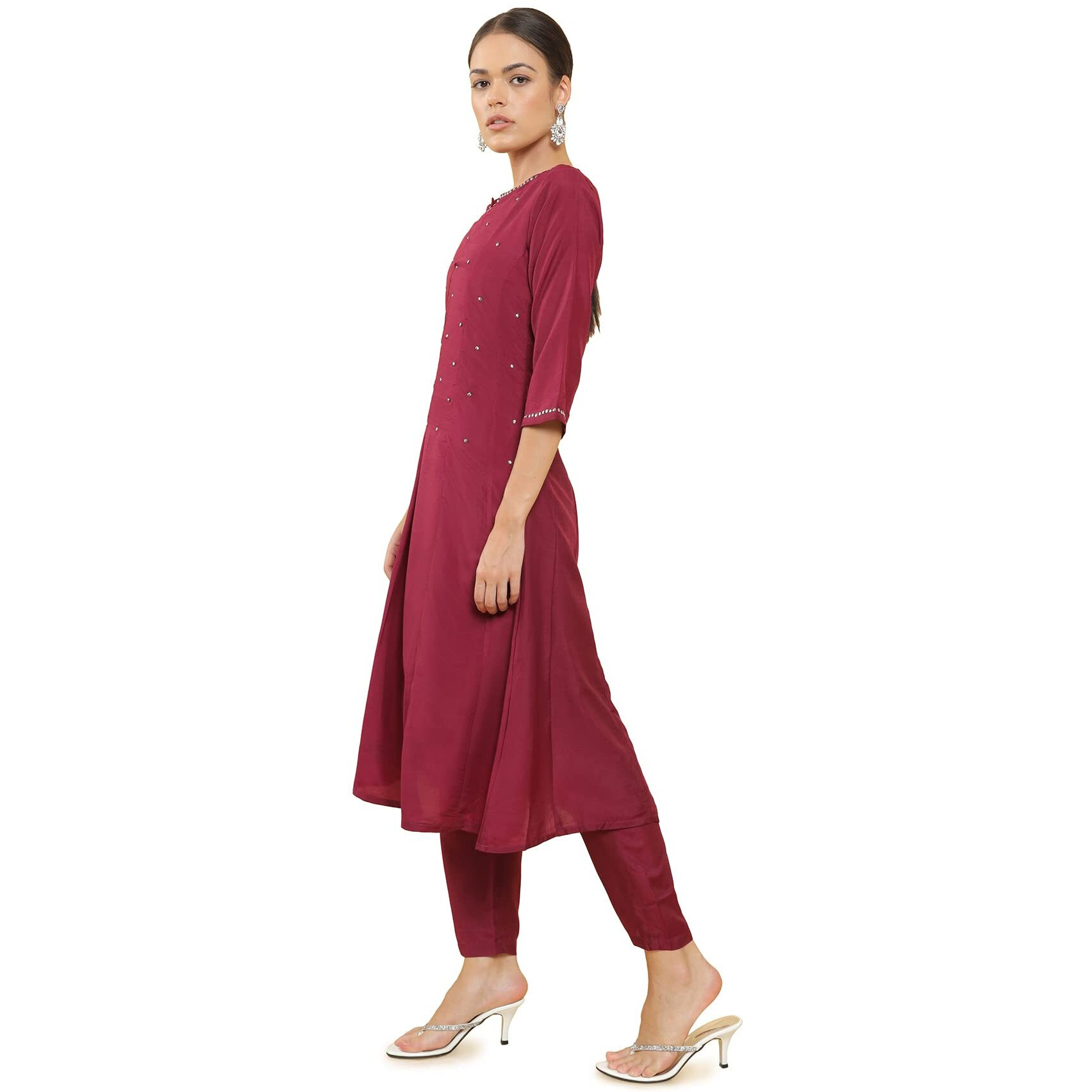 Soch Maroon Crepe Regular Fit Kurtis For Women