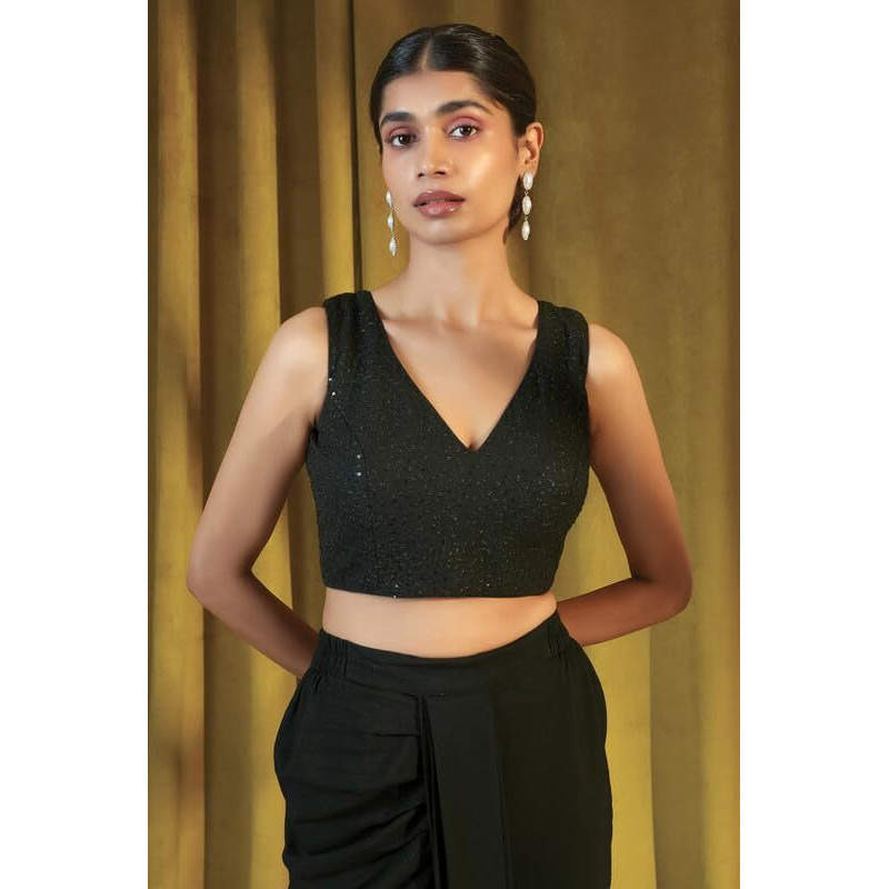 Soch Womens Black Art Silk Blouse With Embroidery And Embellished Sequins