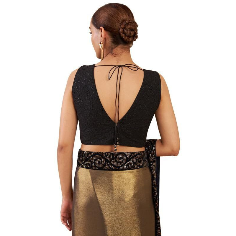 Soch Womens Black Art Silk Blouse With Embroidery And Embellished Sequins