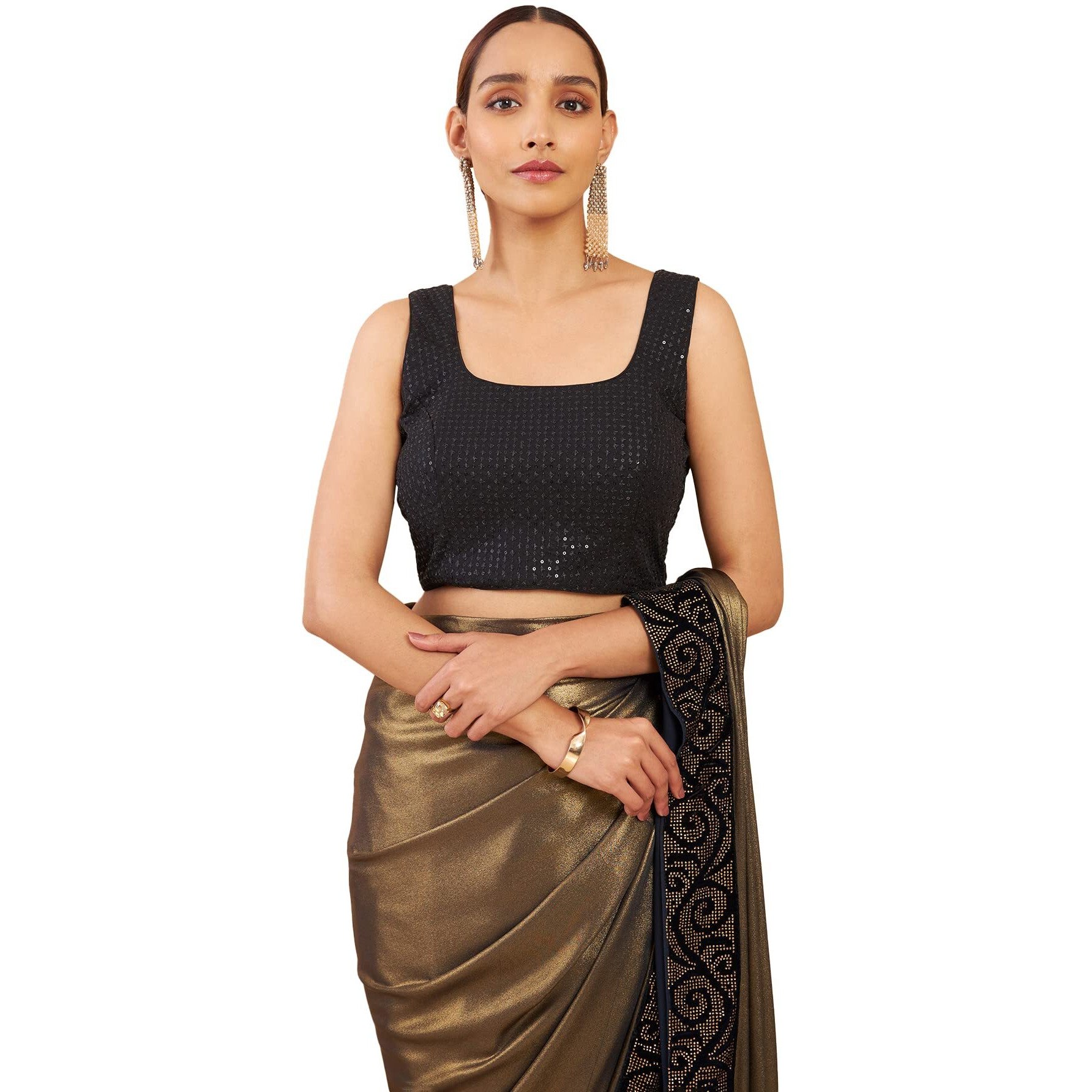 Soch Black Art Silk Boat Neck Blouse With Embroidery And Sequins