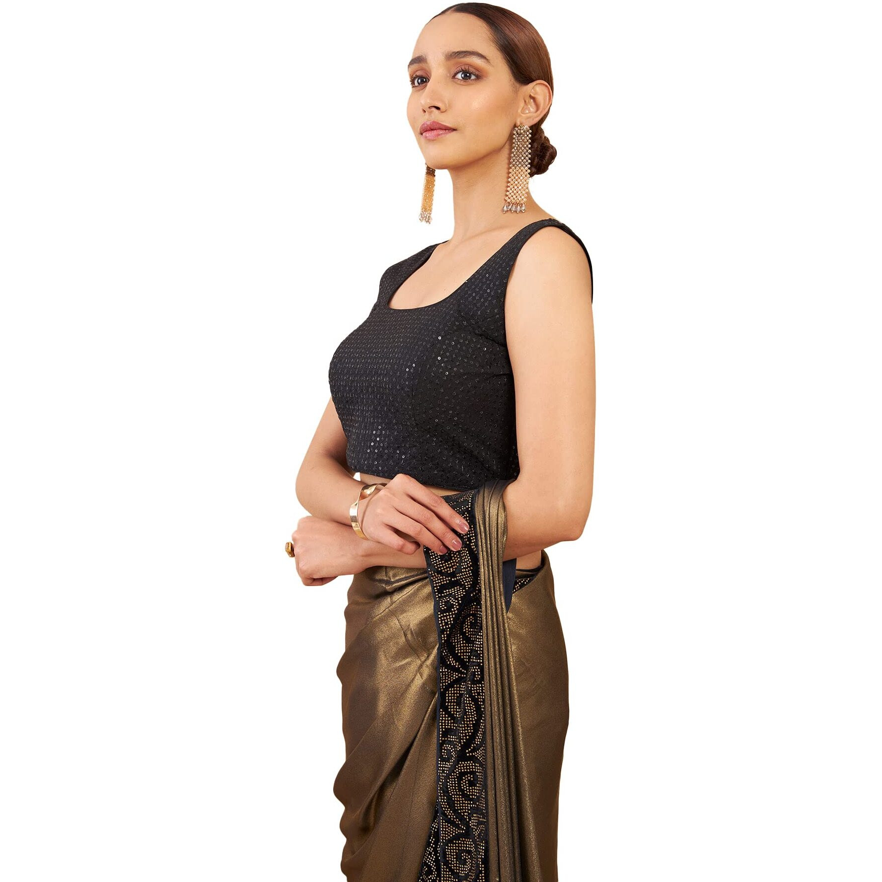 Soch Black Art Silk Boat Neck Blouse With Embroidery And Sequins