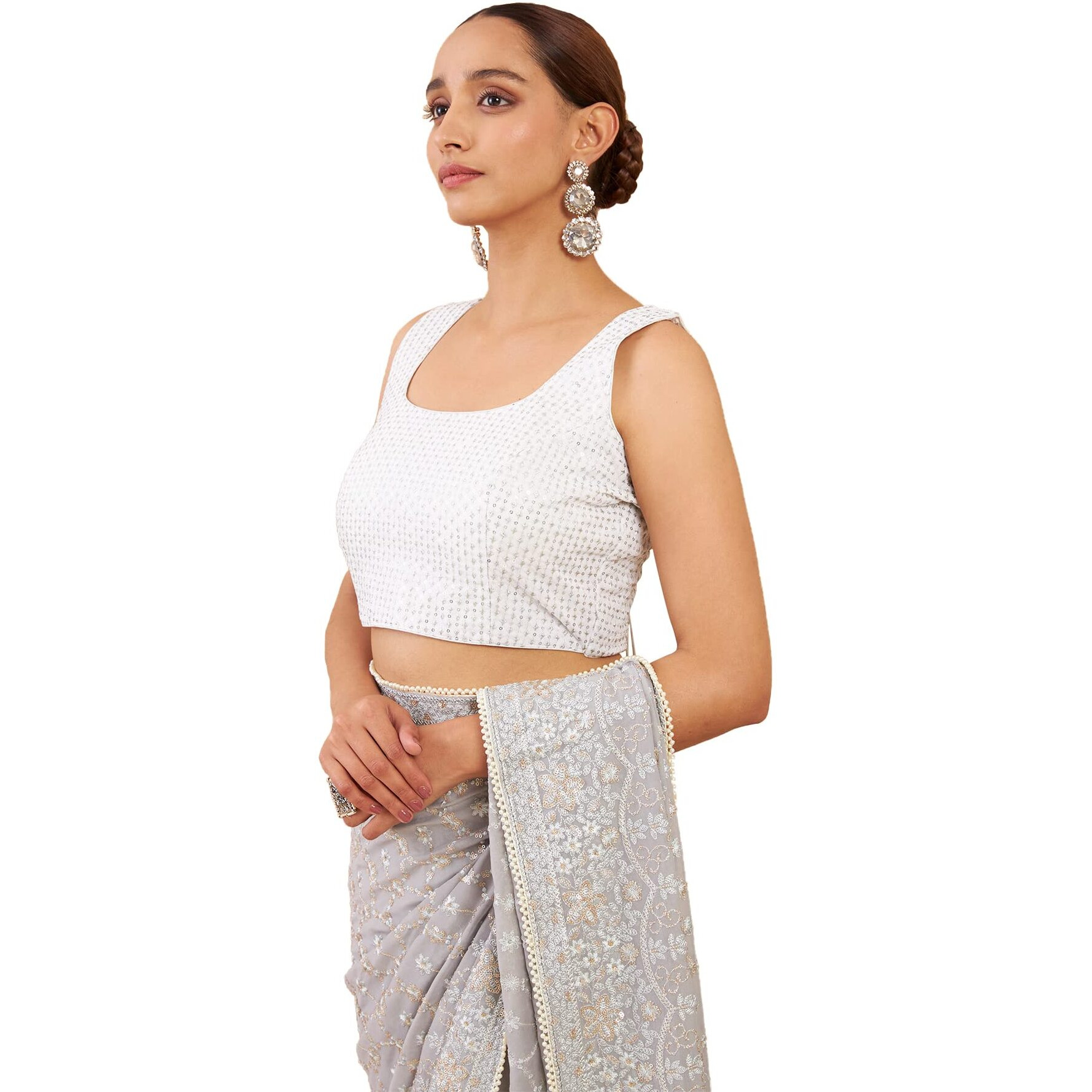 Soch Silver Art Silk Boat Neck Blouse With Embroidery And Sequins