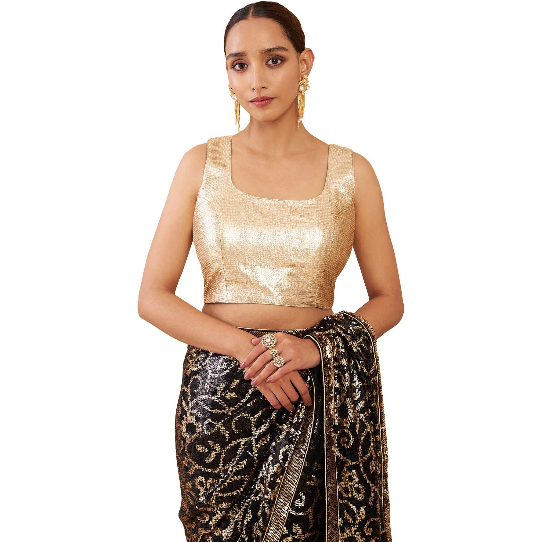 Soch Gold Art Silk Boat Neck Blouse With Sequins