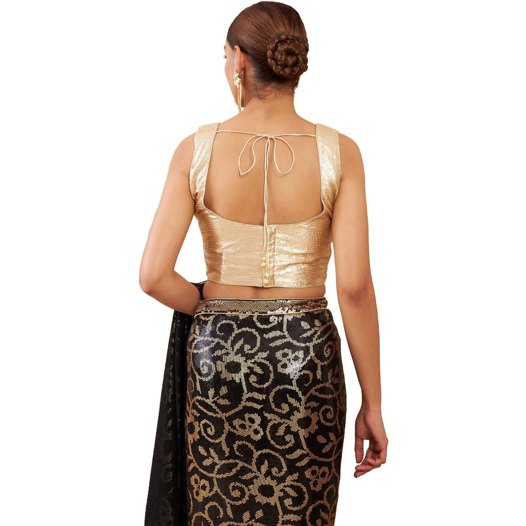Soch Gold Art Silk Boat Neck Blouse With Sequins