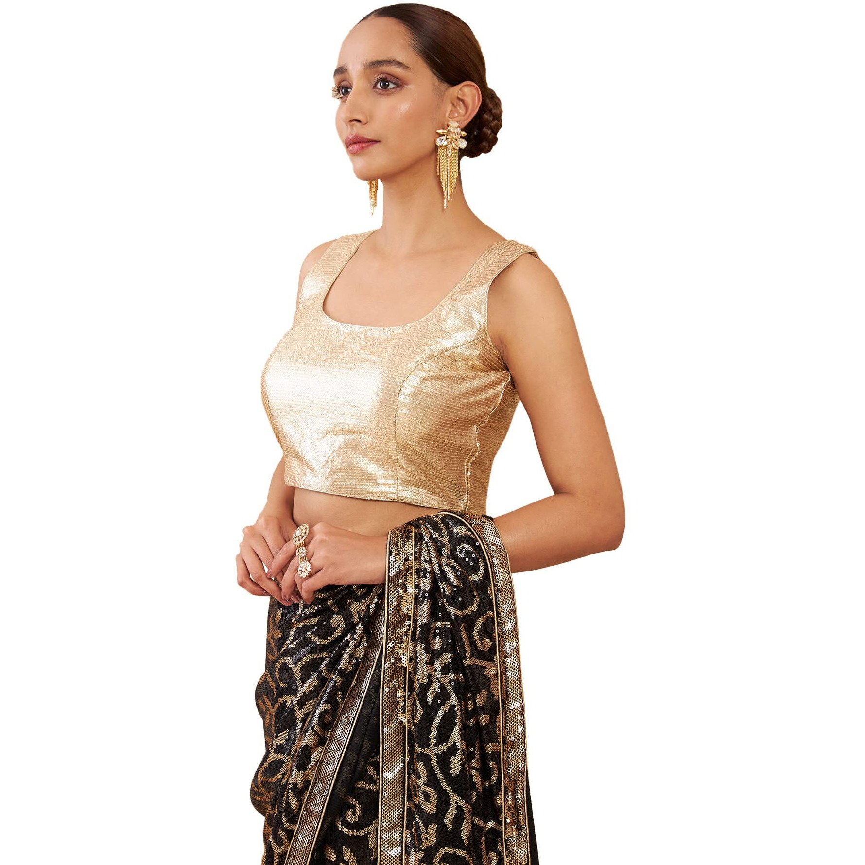 Soch Gold Art Silk Boat Neck Blouse With Sequins