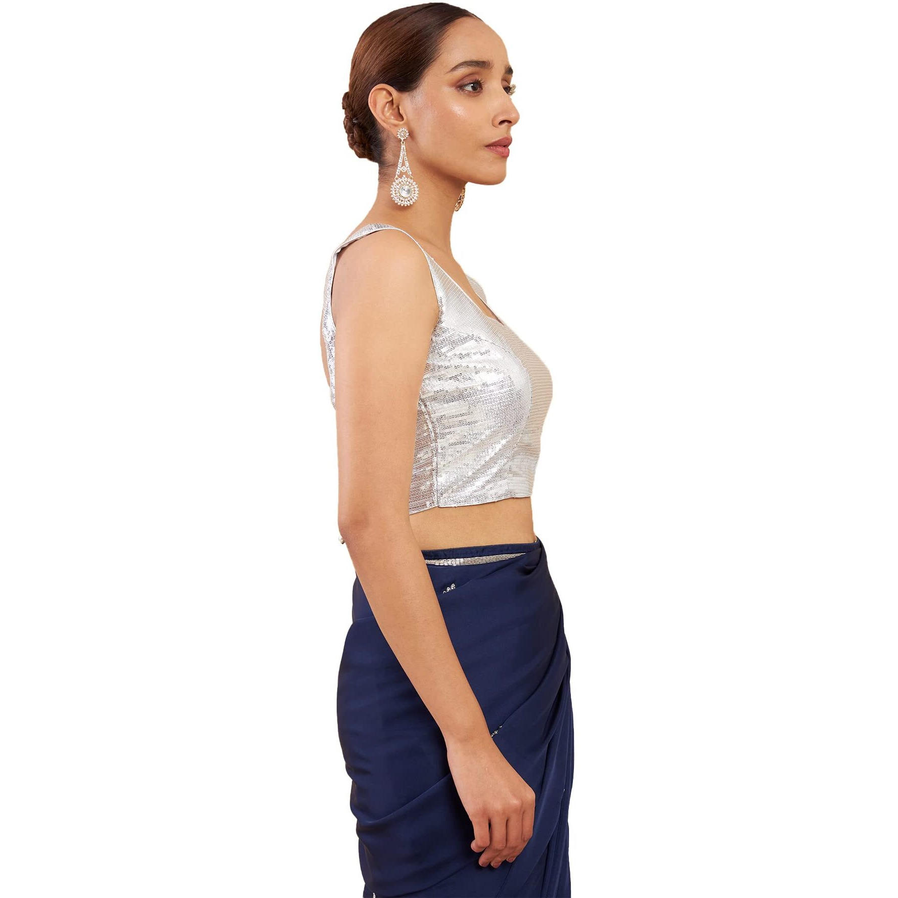Soch Silver Art Silk Boat Neck Blouse With Sequins
