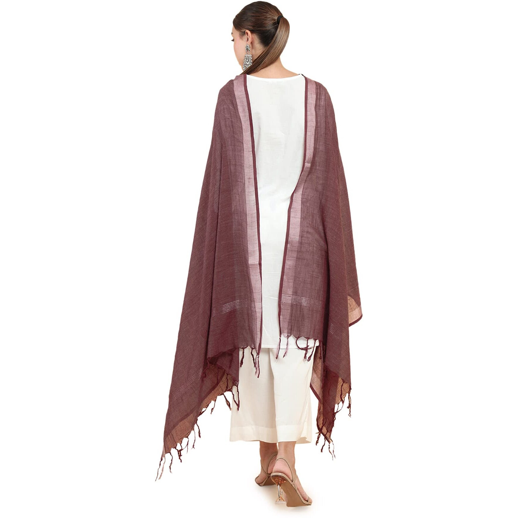 Soch Women Maroon Cotton Blend Solid Dupatta