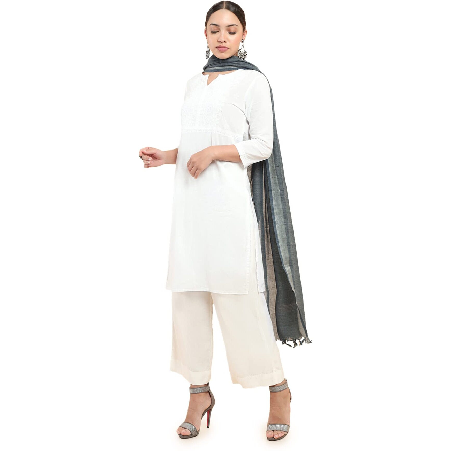 Soch Women Dark Blue Cotton Blend Solid Dupatta