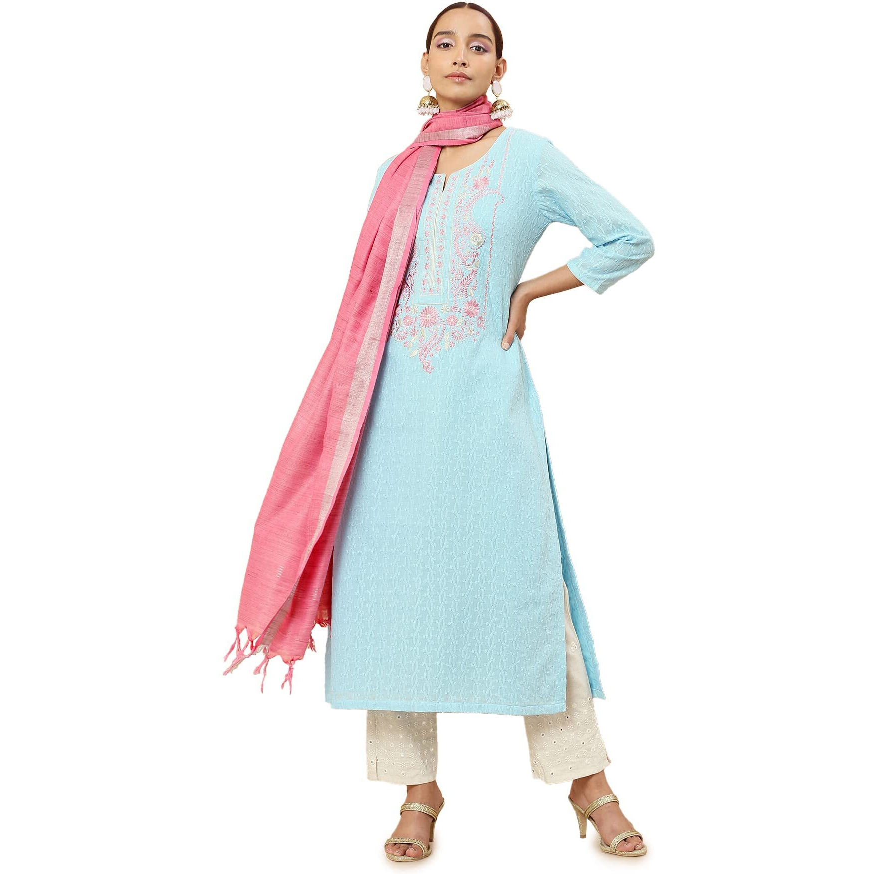 Soch Women Pink Cotton Striped Dupatta