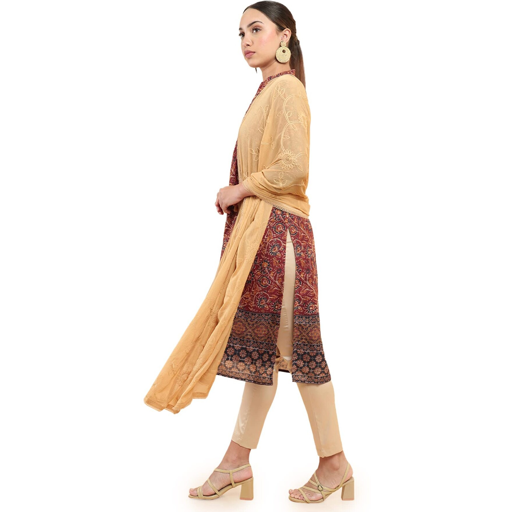 Soch Women Beige Chiffon Solid Dupatta
